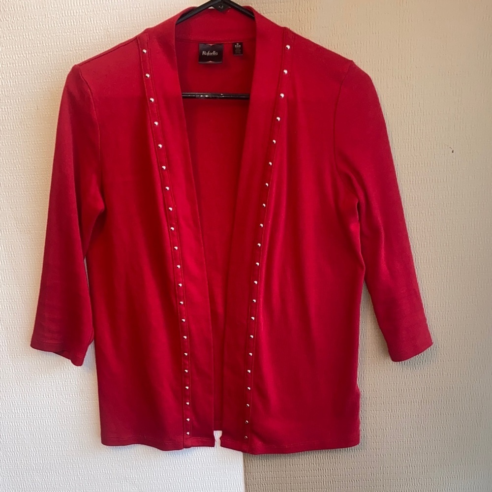 Rafaella Red Cardigan with Stud Accents